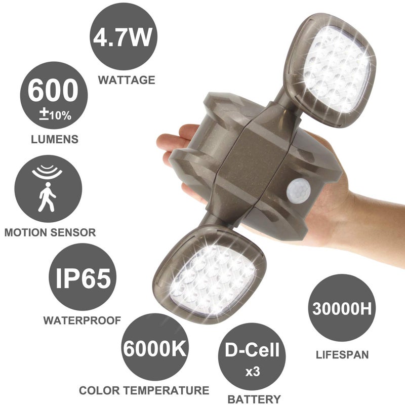 HONWELL Motion Sensor Light Outdoor Battery Operated Outside Security Flood Light Cordless IP65 Waterproof 32 LED Dual Head Spotlights, Motion Detector Lights for House Garage Porch Garden Shed - Image 2